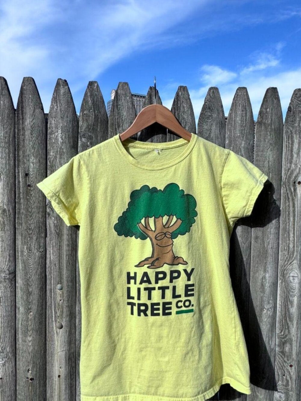 Happy Little Tree Co Graphic Tee - Vintage - Soft Yellow Green Tee - Size XS/S